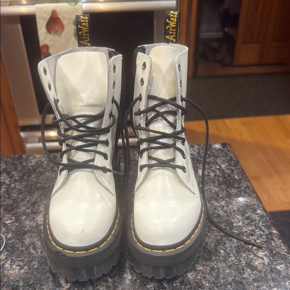 Dr. Martens White Combat Boots with Black Laces